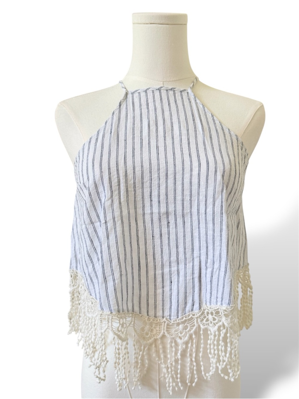 Striped fringe crop top
